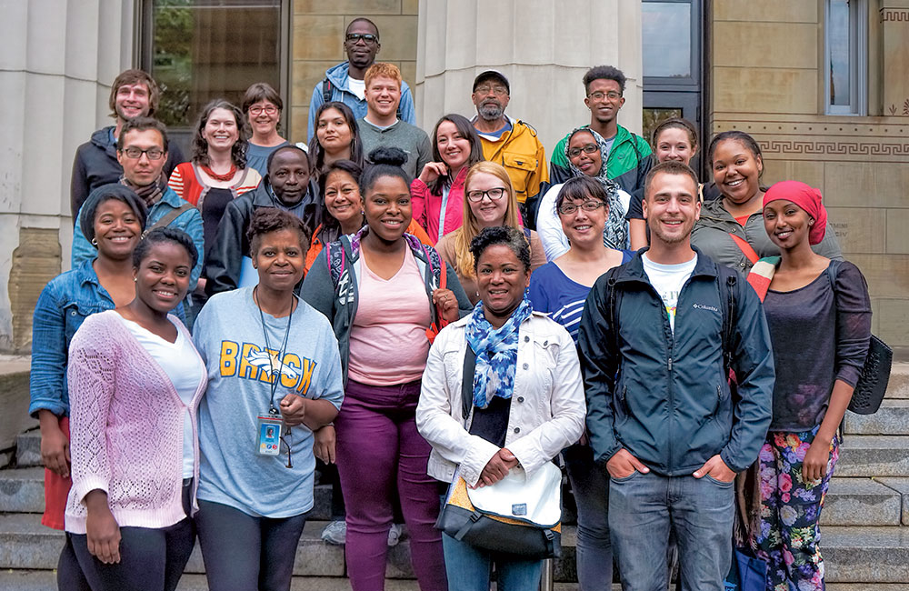 The first cohort of the U of M–Minneapolis Residency Program on the steps of Burton Hall