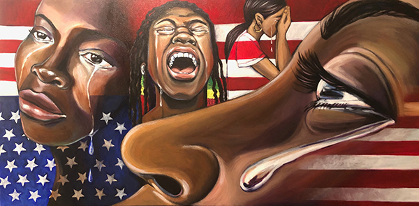 A painting depicting the grieving of mothers in this country when their child is killed