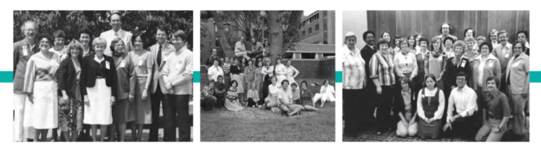 Left: CEED staff at the ninth Minnesota Round Table in Early Childhood Education in 1983. Middle and far right: CEED staff with participants at the Professional Growth Institute in 1977.