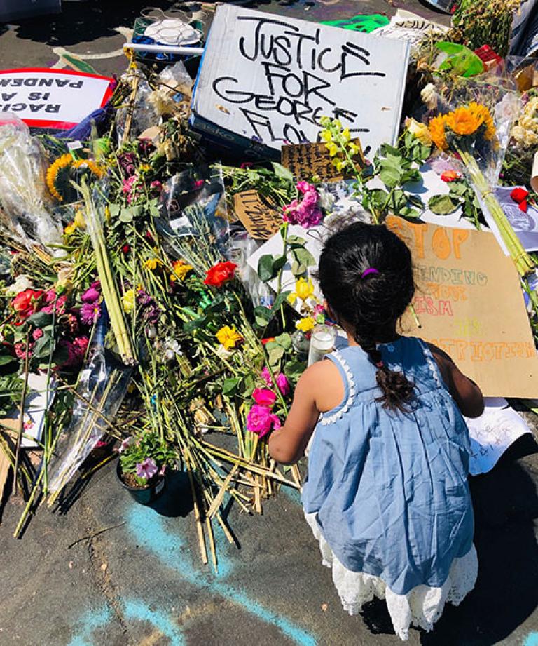 Child at memorial