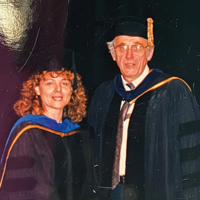 At the 1989 commencement with Dr. Crystal Meriwether, the president of the College of Education Alumni Society, and wife.