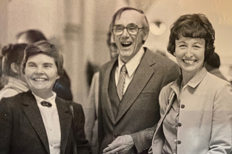 Gardner attends the College of Education’s 75th anniversary in 1980. Professor Sunny Hanson is at right.