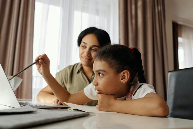 Parent and child studying