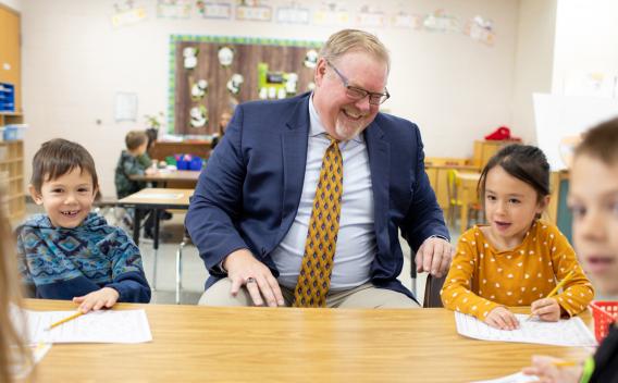 Minnetonka Public Schools superintendent David Law and children
