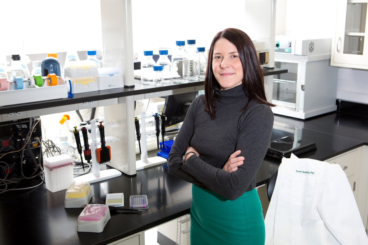 Sarah Greising in her lab