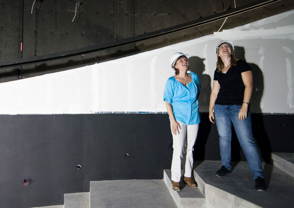 Brummel and Komperud in the planetarium construction zone