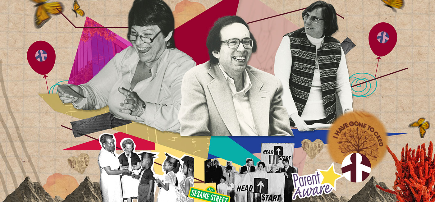 A collage featuring Erna Fishhaut, Richard Weinberg, and Shirley G. Moore